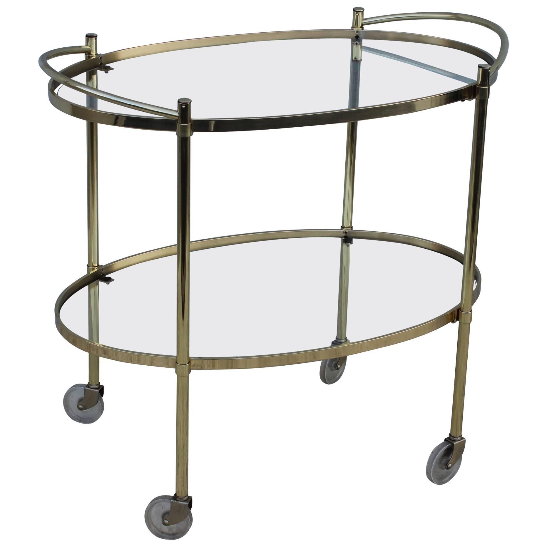 Mid-Century Modern Solid Brass Oval Bar Cart