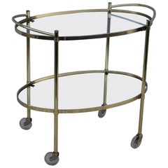 Mid-Century Modern Solid Brass Oval Bar Cart