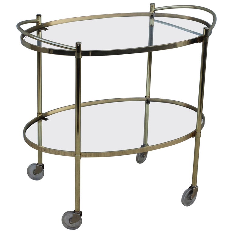 MidCentury Modern Solid Brass Oval Bar Cart at 1stDibs