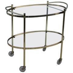Mid-Century Modern Solid Brass Oval Bar Cart 9
