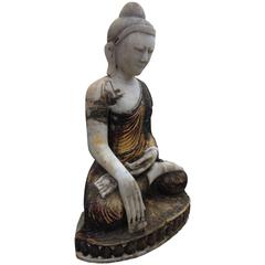 Joyful Seated Buddha Hand Carved Hand Lacquered 50"  good garden choice