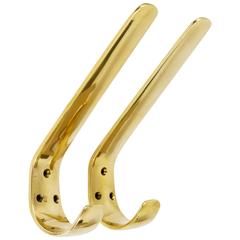 Pair of Mid-Century Solid Brass Wall Coat Hooks by Hertha Baller, 1950s