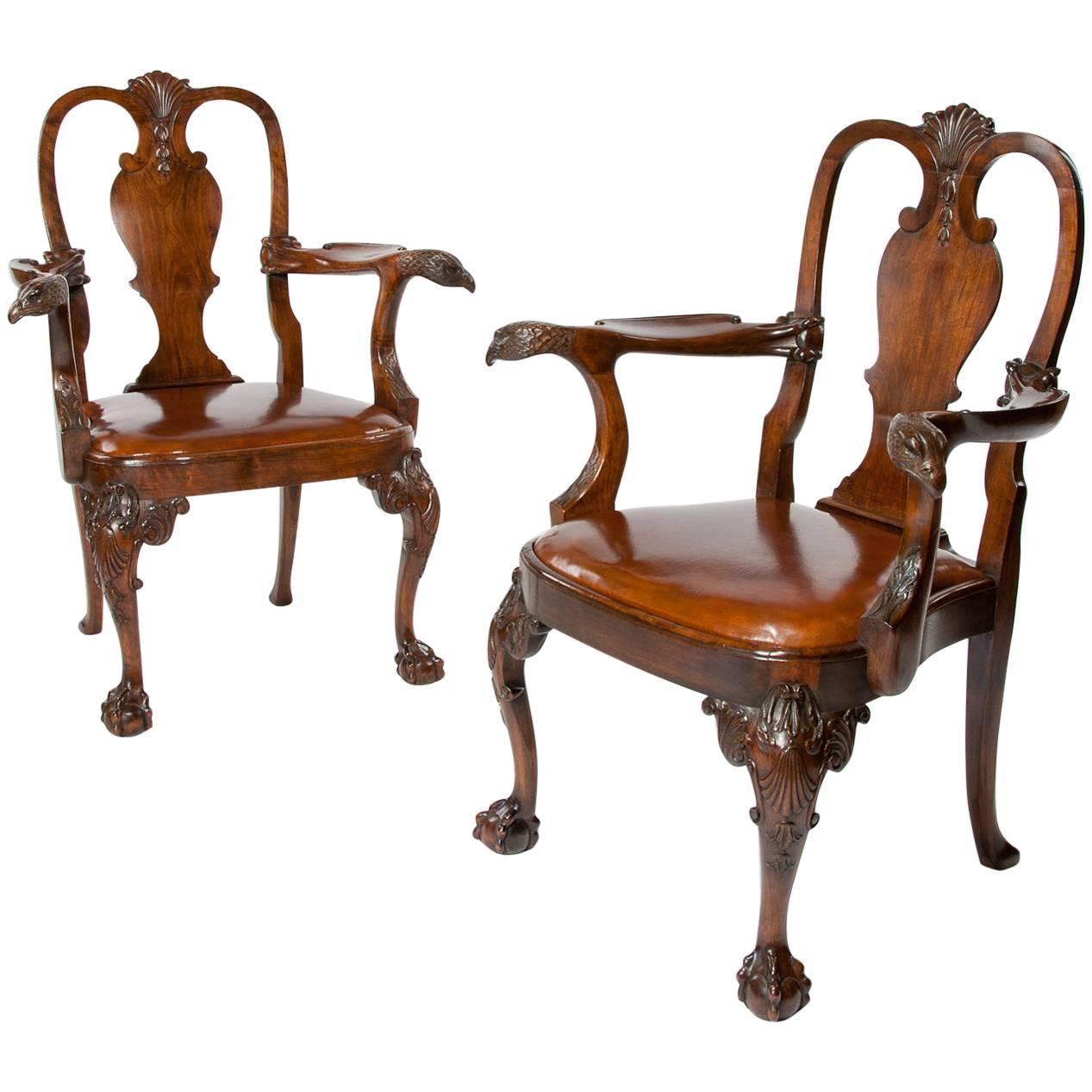 Extremely Good Pair of Antique Walnut Desk Chairs