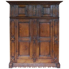 Antique Early 18th Century Hand-Carved Oakwood Cabinet