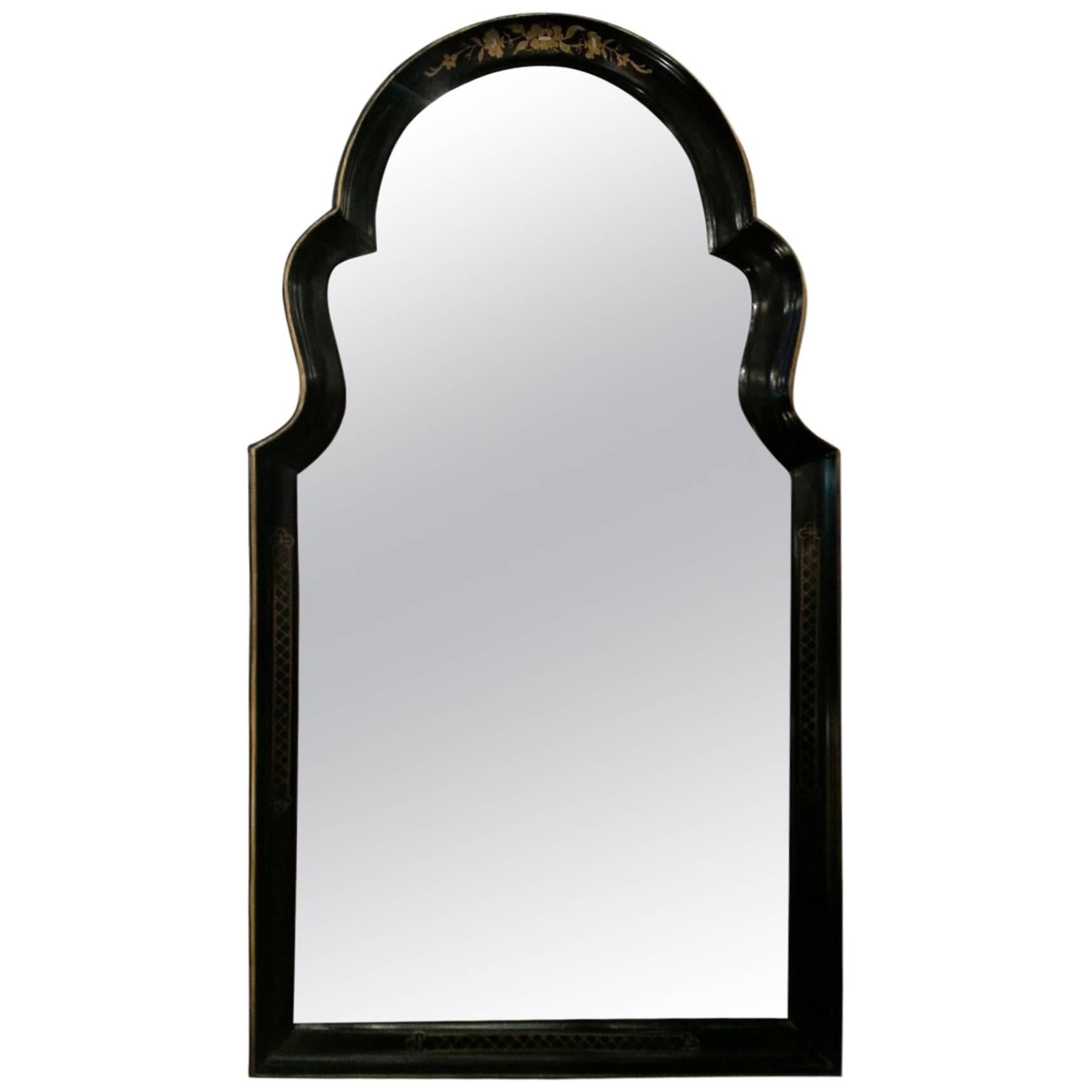 Vintage Black Lacquer Mirror with Gilt Decoration