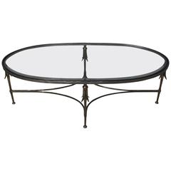 Elegant French Hand-Wrought Iron and Glass Oblong Coffee Table
