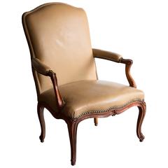 Large Louis XV Mid-18th Century Rococo Beech Fauteuil or Open Armchair