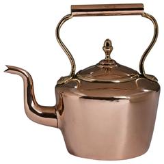 Used English Copper Kitchen Hot Water Kettle, 19th Century