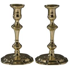 Pair of English Brass Queen Anne Candlesticks