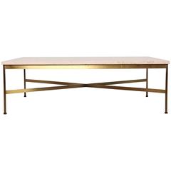 Large Brass and Travertine Coffee Table by Paul McCobb