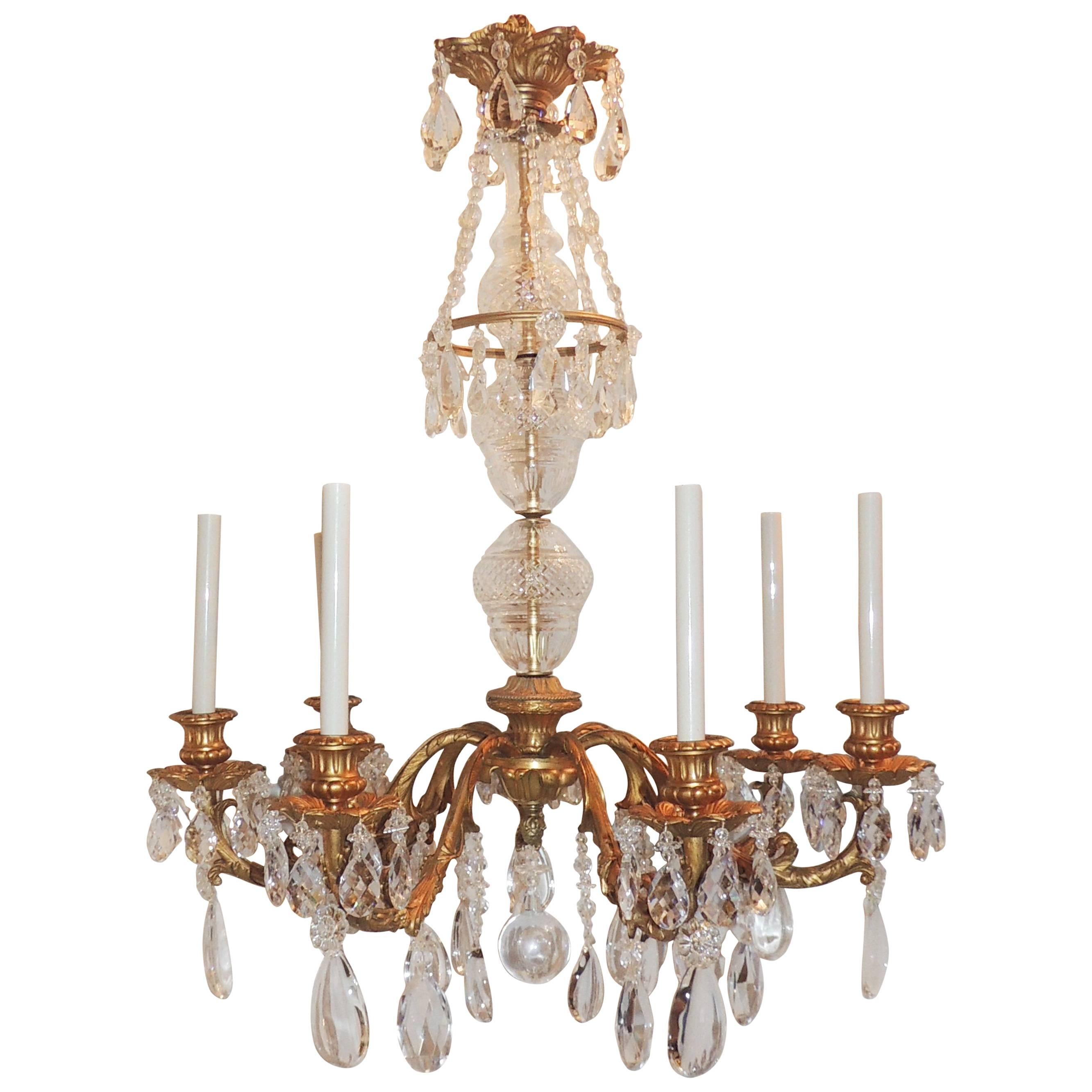 Wonderful French Gilt Doré Bronze Fixture Seven-Light Crystal Chandelier For Sale