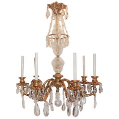 Antique Wonderful French Gilt Doré Bronze Fixture Seven-Light Crystal Chandelier