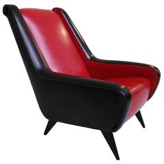 Mid-Century Red and Black Origin Leatherette Lounge Chair