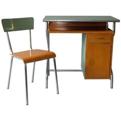 Retro Italian Small Desk and Chair Metal and Formica, 1950s