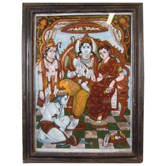 Vintage Reverse Glass Panit of Sita, Rama, Laxman and Hanuman