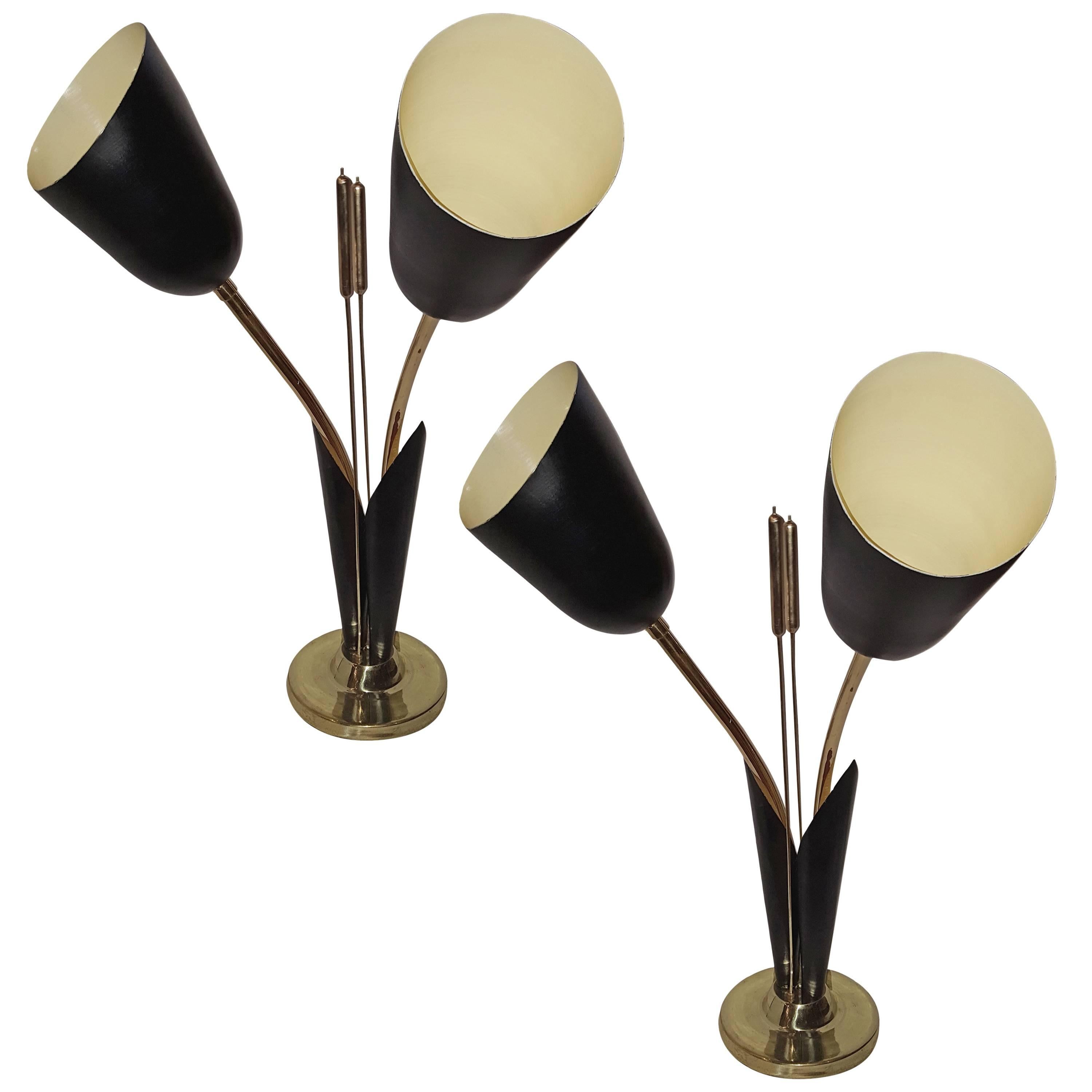 Pair of Moderne Gilt Table Lamps For Sale