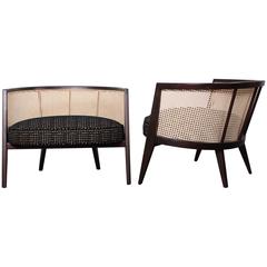 Pair of Cane Back Lounge Chairs by Harvey Probber