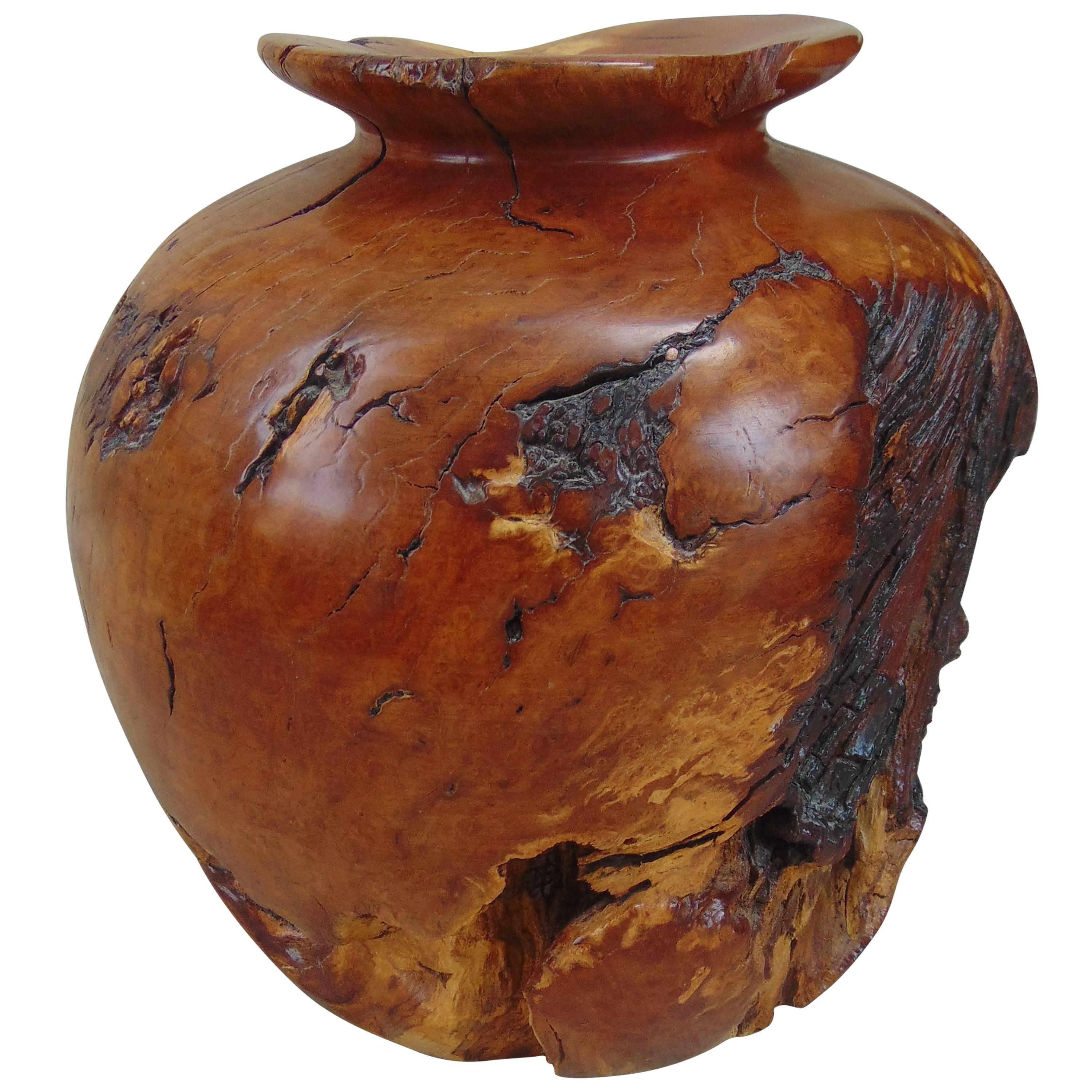 Carved Solid Wood Vase For Sale