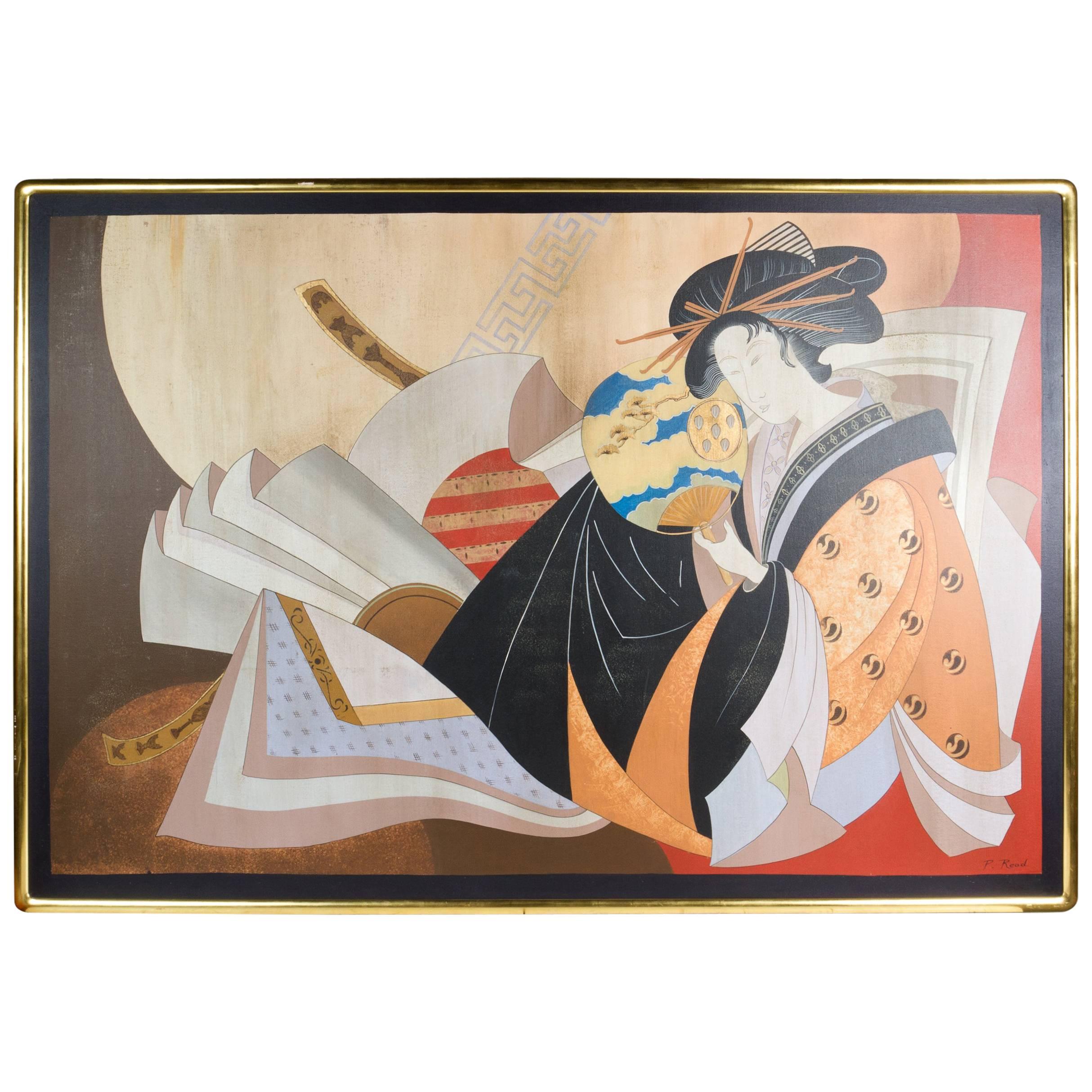 Large Painting of a Japanese Geisha by Philip Standish Read