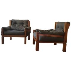 Vintage Pair of Armchairs S 15 R of Pierre Chapo French Elm in 1975