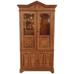Antique Syrian Marquetry Inlaid Bone and Wood Cabinet