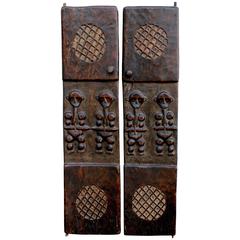 Rare Pair of African Carved Hardwood Doors with Figures