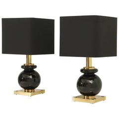 Pair of Lumica Table Lamps in Brass and Glass