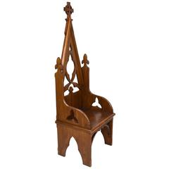 Used Early 20th Century Oak Bishop's Chair with Vaulted Back and Trefoil Designs