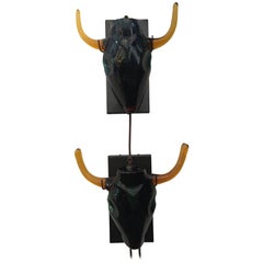 Picasso Inspired Glass Steer Skull Head Wall Sconce
