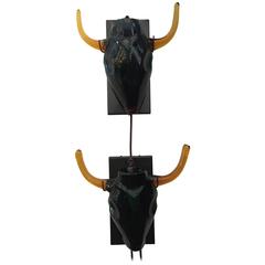 Picasso Inspired Glass Steer Skull Head Wall Sconce 9