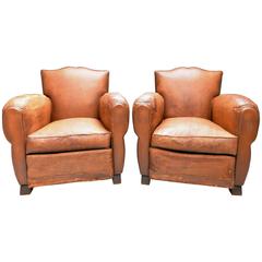 1930s Small French Art Deco Moustache Leather Lounge/Club Chairs