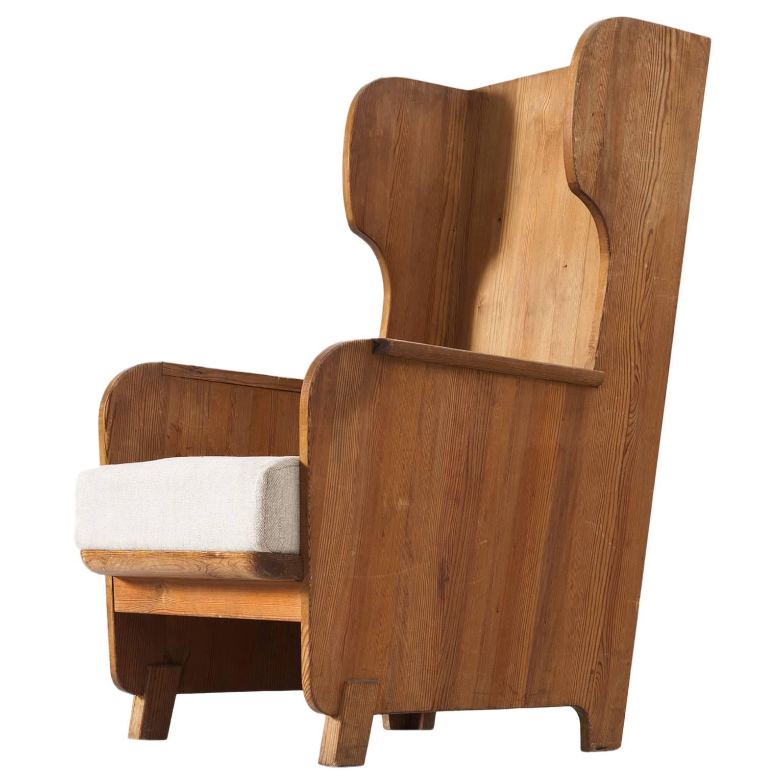 Axel Einar Hjorth 'Lovö' High Back Chair in Solid Pine