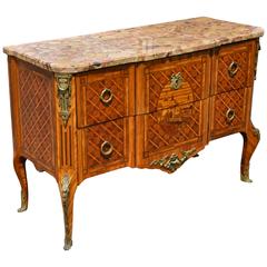 Louis XV-XVI Transitional Kingwood Marquetry Marble-Top Commode