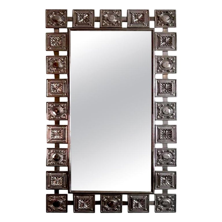 MidCentury Modern Nickeled Silver Wall Mirror For Sale at 1stDibs