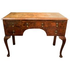 Antique William and Mary Burl Walnut Style Desk with Five Drawers, 19th Century
