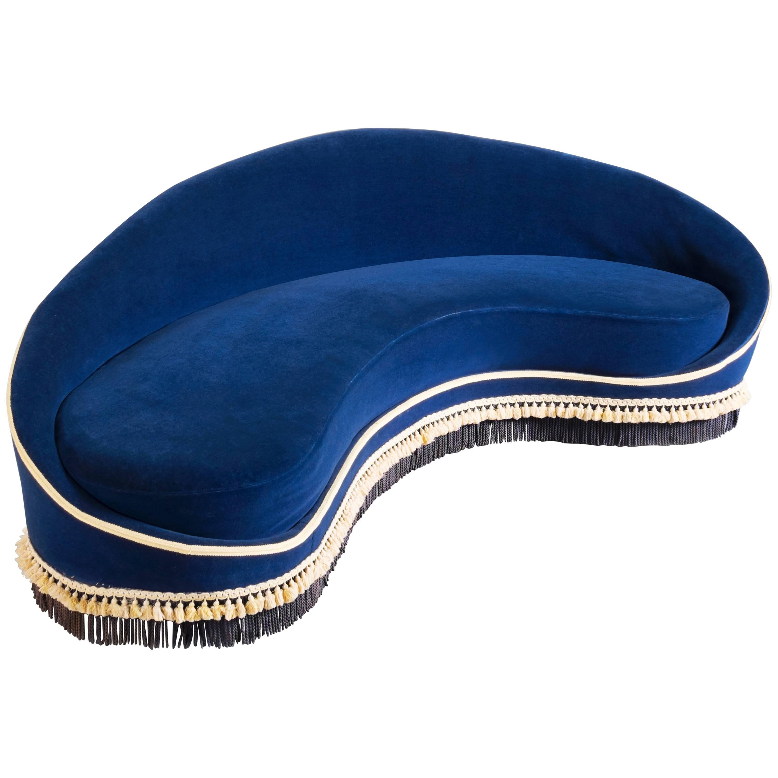 Frederico Munari Curved Sofa in Blue Upholstery