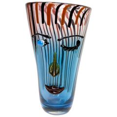 Modernist Murano Blown Art Glass 3D Abstract Portrait Face Vase, Italy