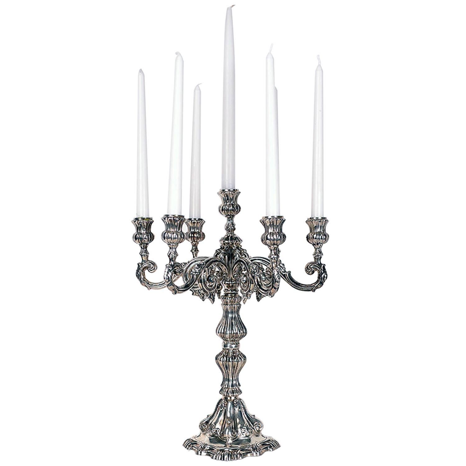 Sterling Silver Seven-Arm Candelabra For Sale