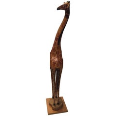 Tall Hand-Carved Wood Standing Giraffe