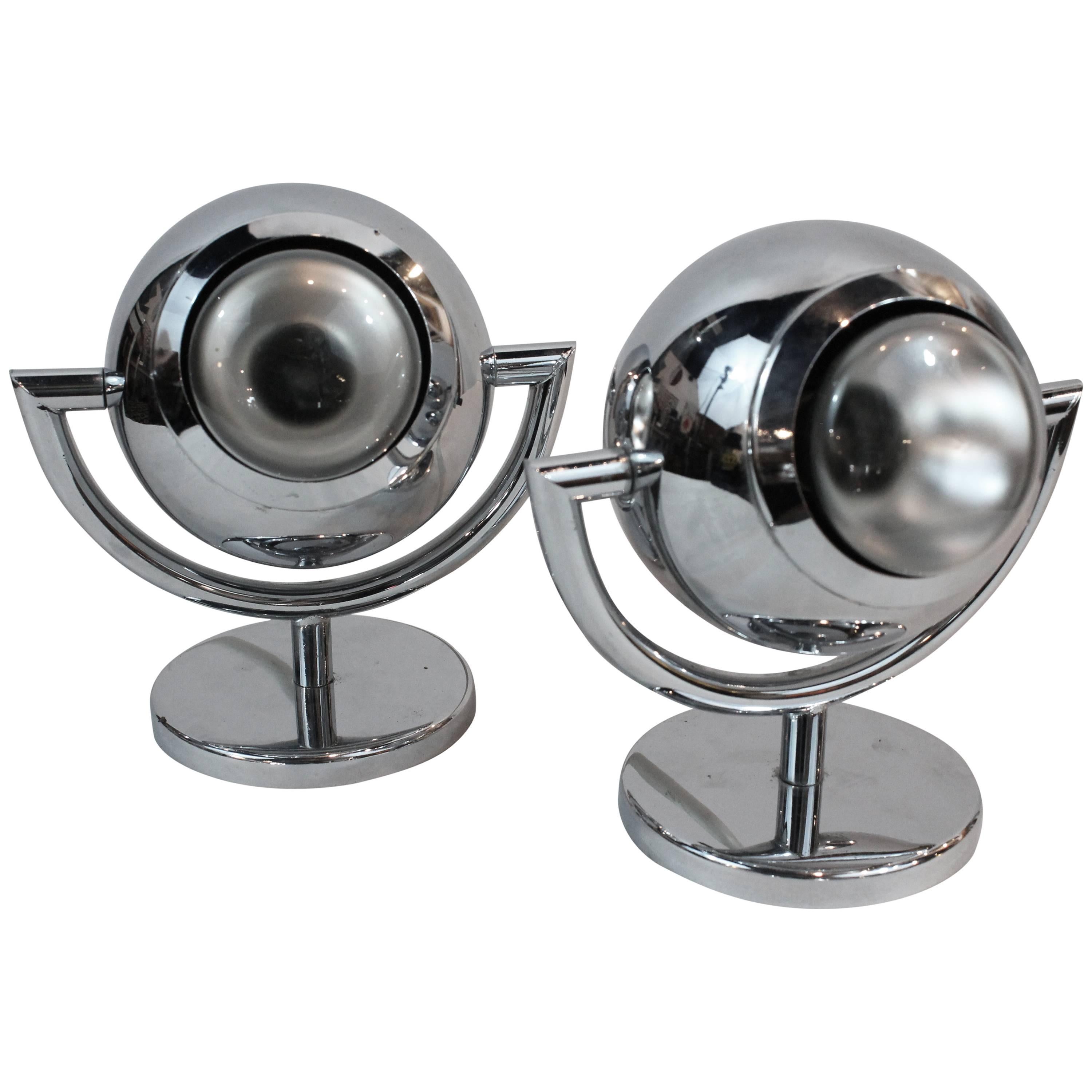 Pair of Chrome Swivel Ball Lamps