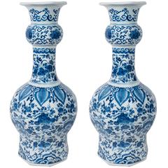 Pair of Blue and White Dutch Delft Vases
