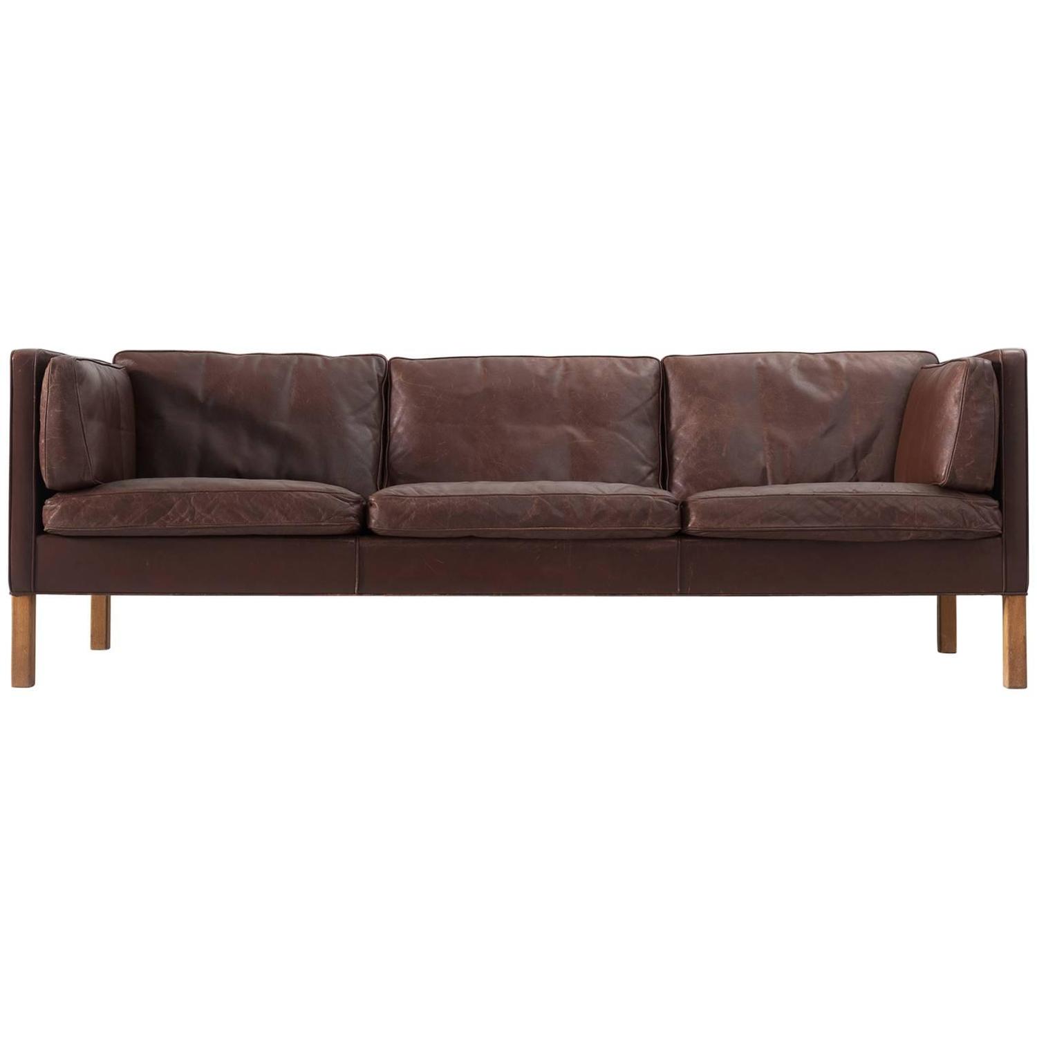 French Mid Century Chesterfield Sofa in dark brown For Sale at 1stdibs