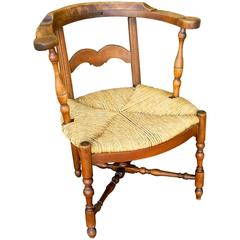 Country French Walnut Chair with Rush Seat, Early 19th Century
