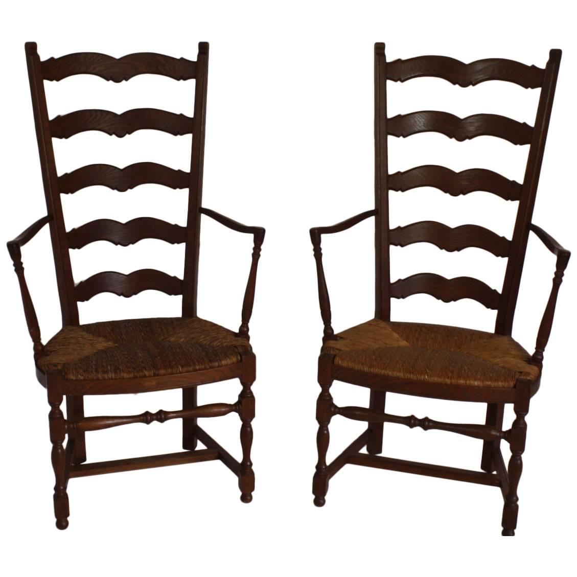 French Country High Ladder Back Armchairs, circa 1900