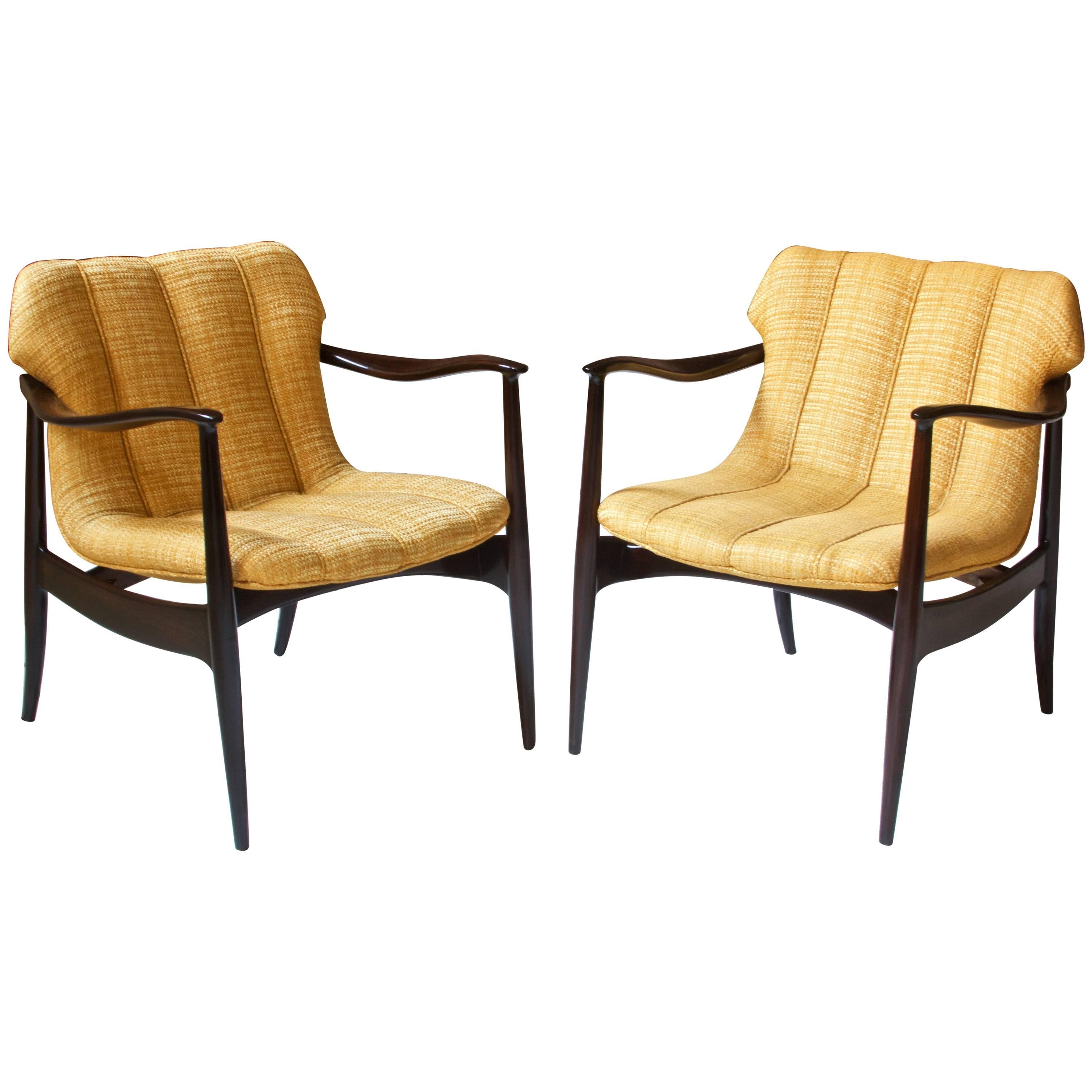 Vintage Pair of Walnut Armchairs by Bertha Schaefer for Singer & Sons, 1960s