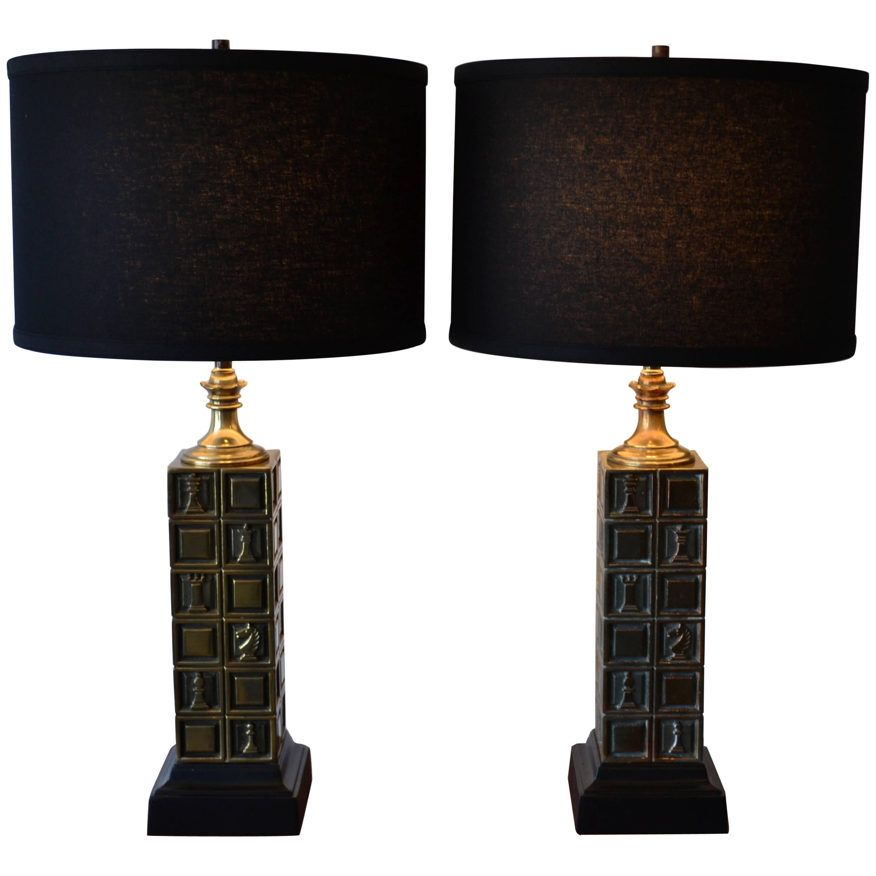 Pair of Brass Chess Piece Table Lamps by Laurel, 1950s