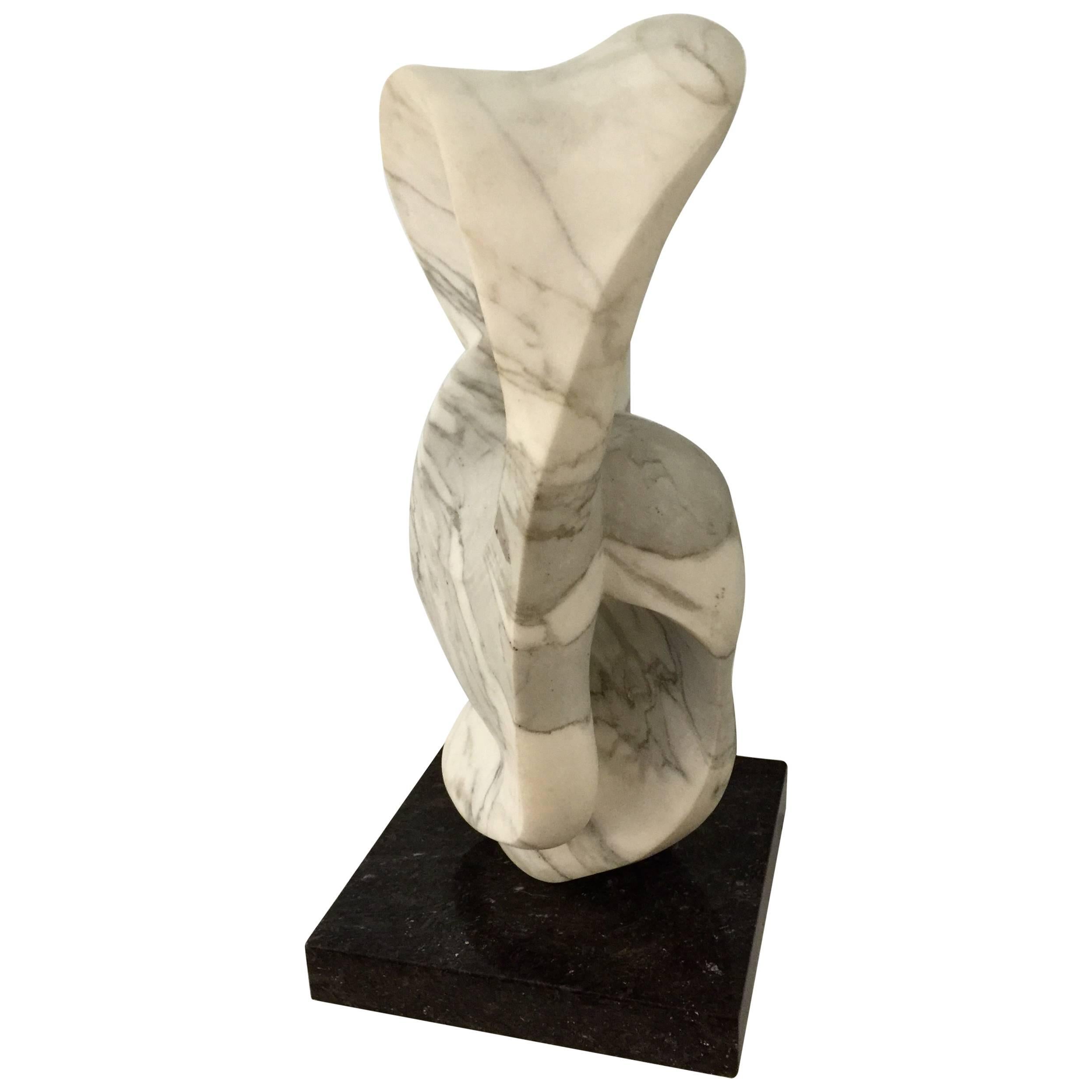 Abstract Marble Sculpture on Black Marble Base For Sale