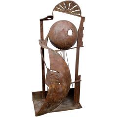 Modernist Abstract Iron Sculpture of a Locust Signed Herman, 1988