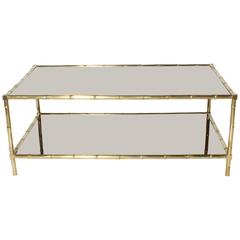 Bronze Bamboo Coffee Table with Shelf, circa 1950