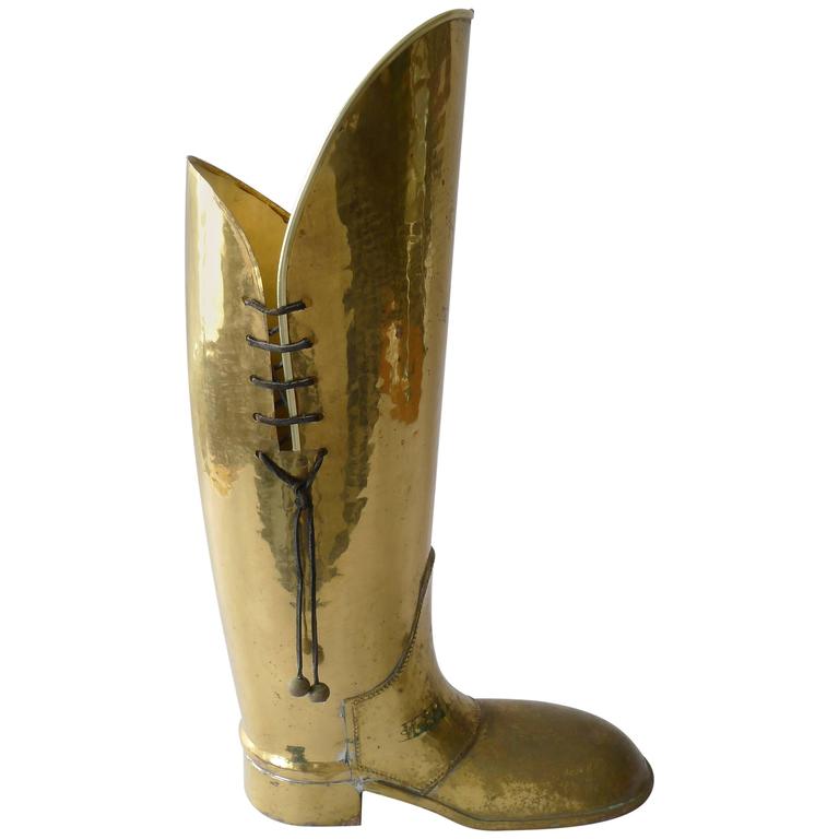 Vintage Lombard English Brass Boot Umbrella Stand at 1stDibs
